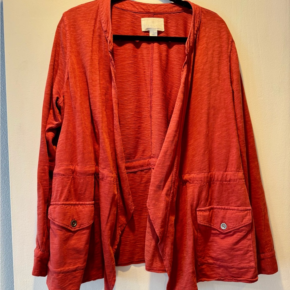 Caslon Red Utility Jacket with Shawl Collar and Open Front